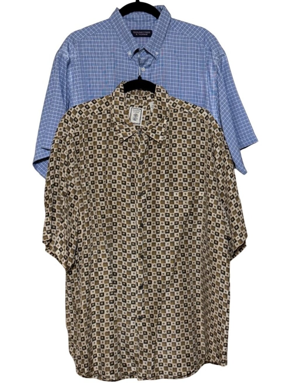 Lot of 2 Roundtree & Yorke Geometric & Plaid Button-Down Shirts Men's Size XL